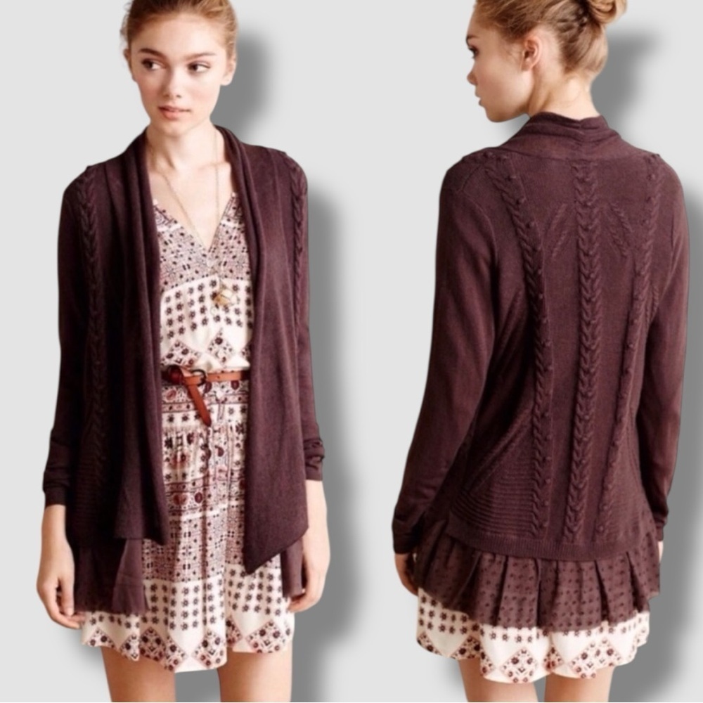 Anthropologie Knitted & Knotted Ismare Cabled Cardi Medium Romantic Long Line
